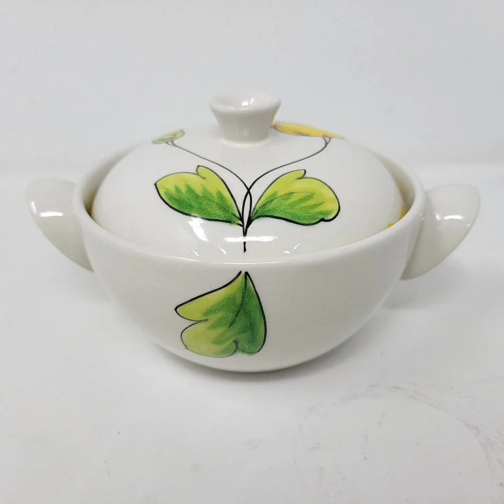Mancioli Italy Vintage Floral Ceramic Lidded‎ Soup Rice Bowls Set of 4
